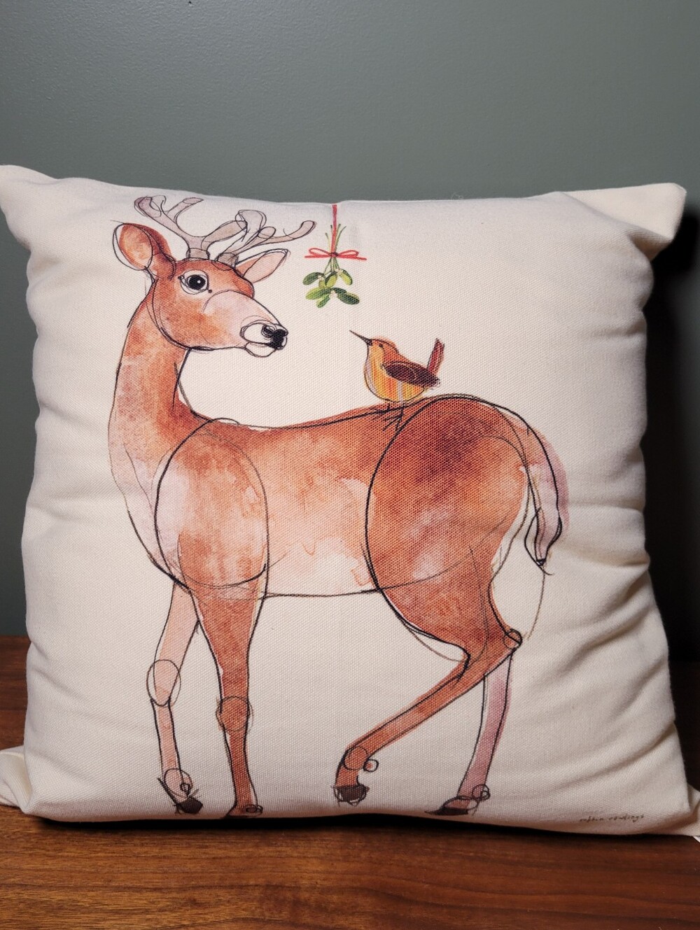 Holiday Deer & Bird Decorative Throw Pillow